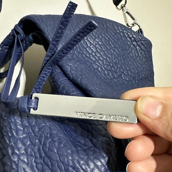 NWT Vince Camuto Lamb Leather Pleated Convertible Tote Blue Shoulder Bag - Picture 9 of 16